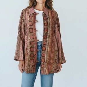 URU Silk Patches Patchwork  Button Tunic  Jacket  One Size XL  Boho Art To Wear